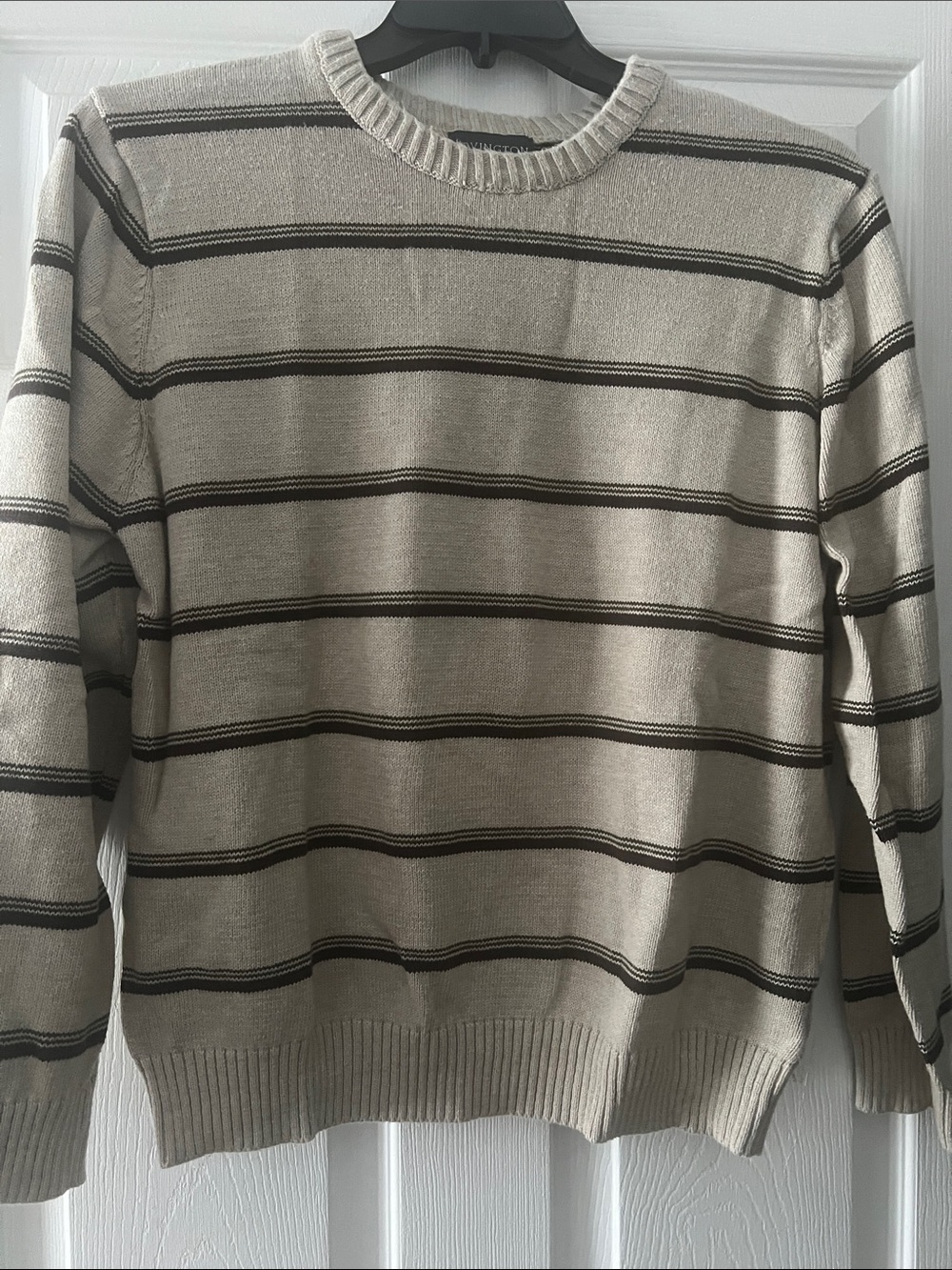 Covington Beige Crewneck Sweater with Brown Stripes